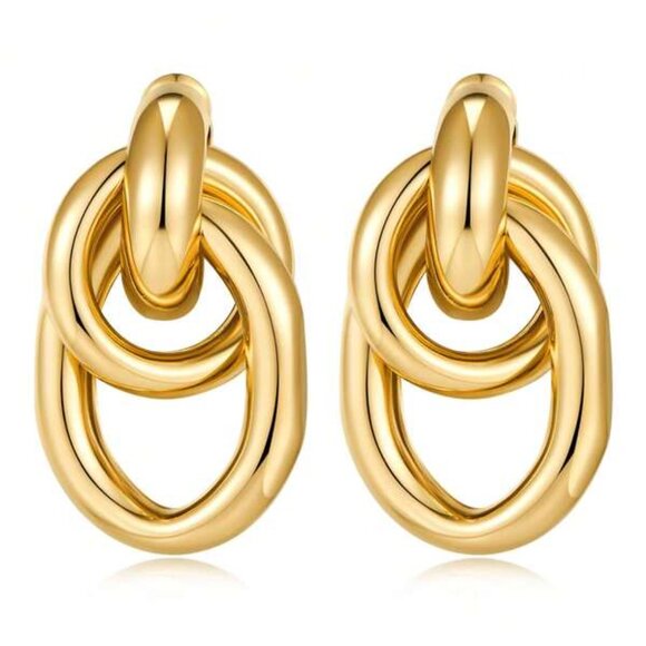 Chunky Double Oval Link Earrings | 18K Gold Filled Over Sterling Silver - Picture 1 of 4